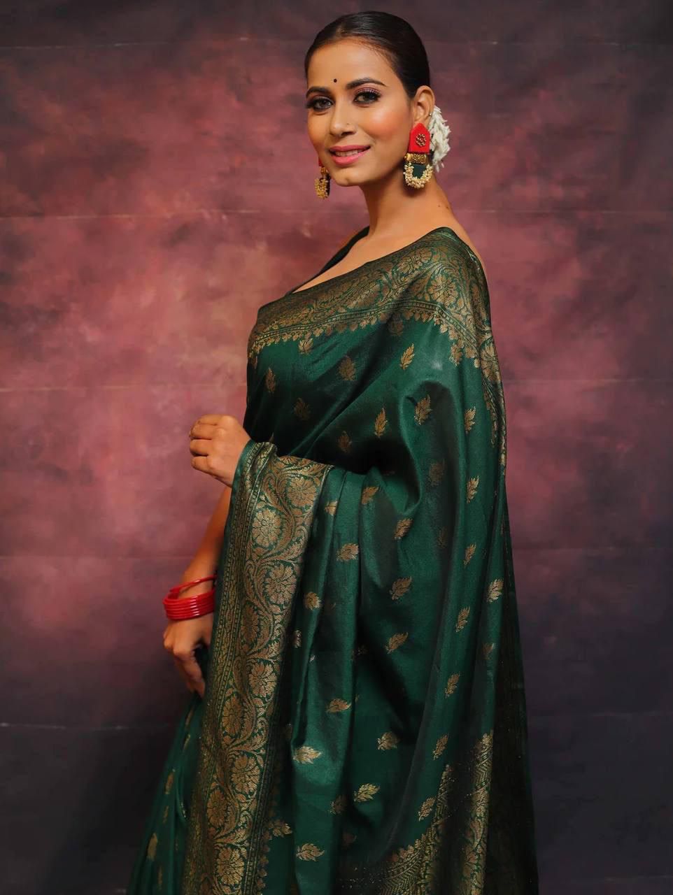 Precious Dark Green Soft Silk Weaving Saree