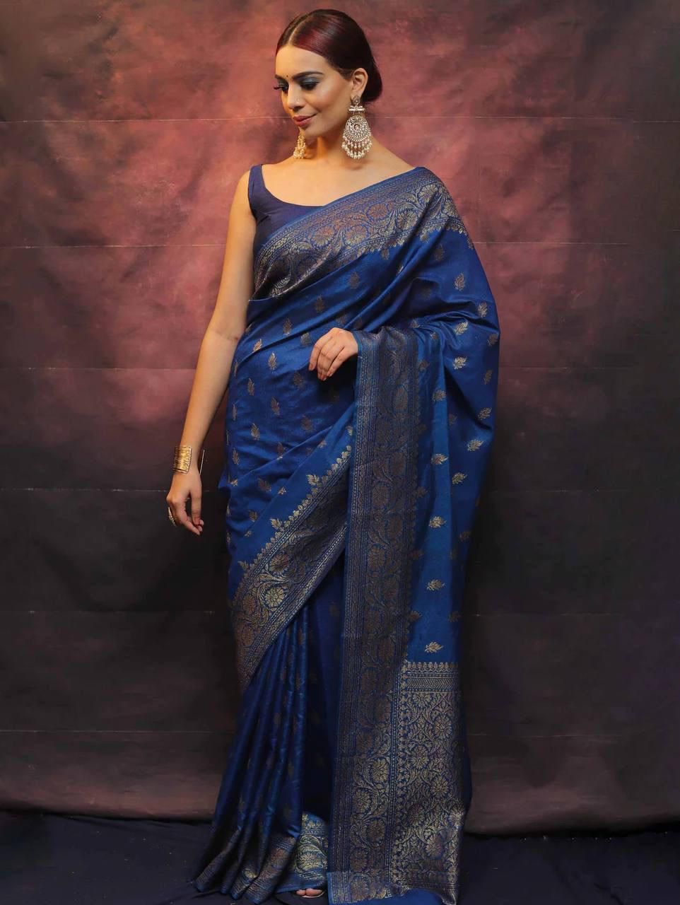 Jazzy Blue Soft Silk Weaving Saree
