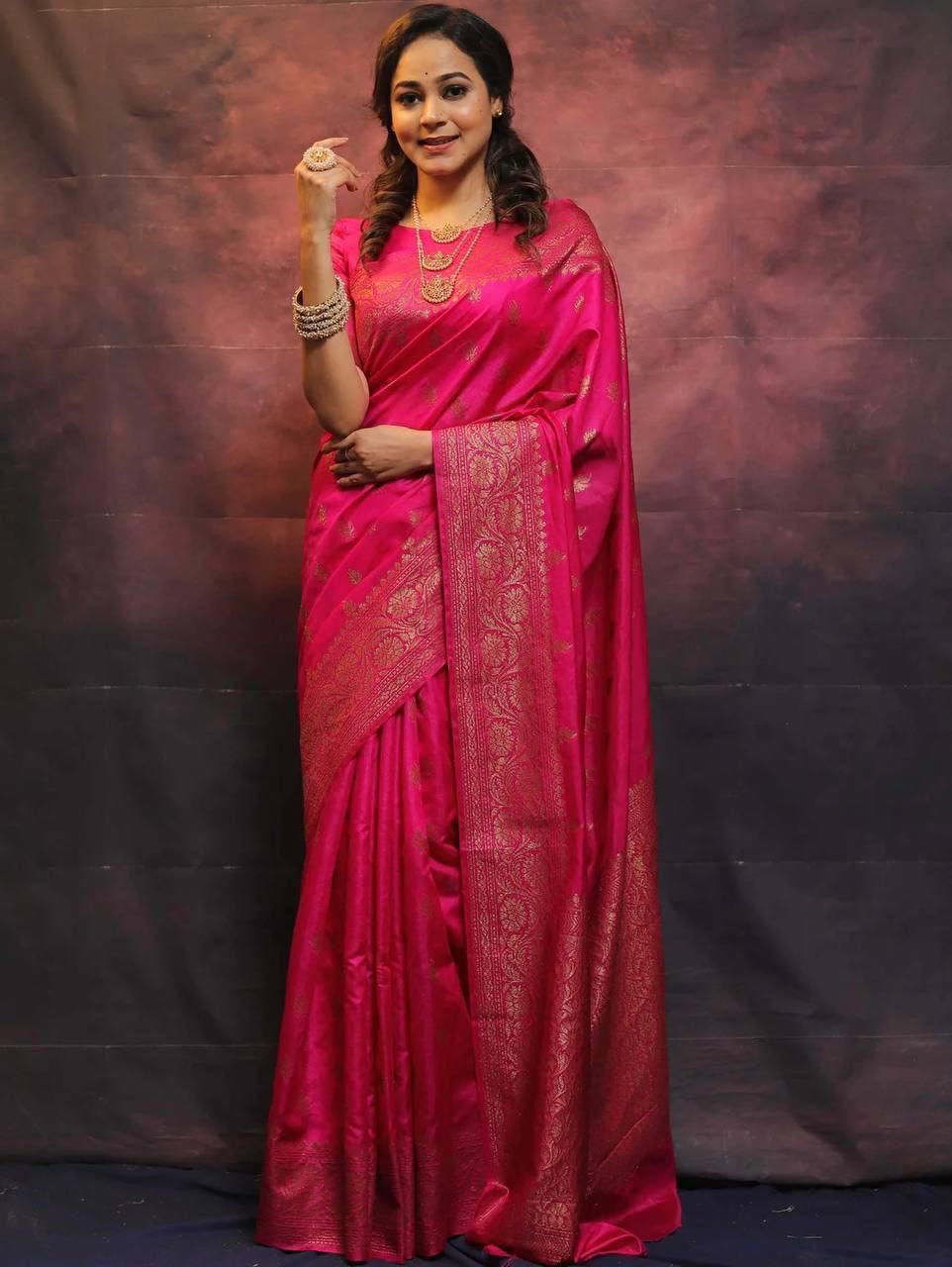 Radiant Pink Soft Silk Weaving Saree