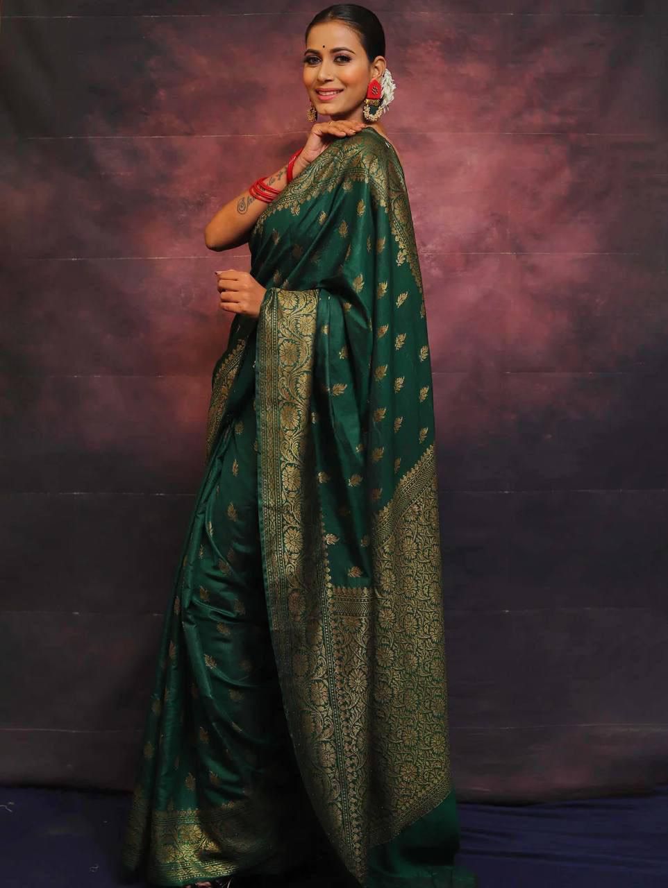 Precious Dark Green Soft Silk Weaving Saree