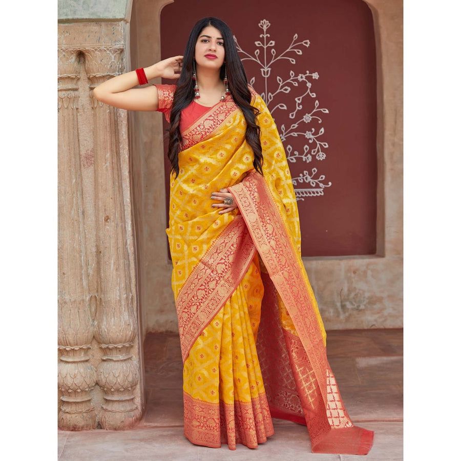 Brilliant Yellow Soft Silk Weaving Saree