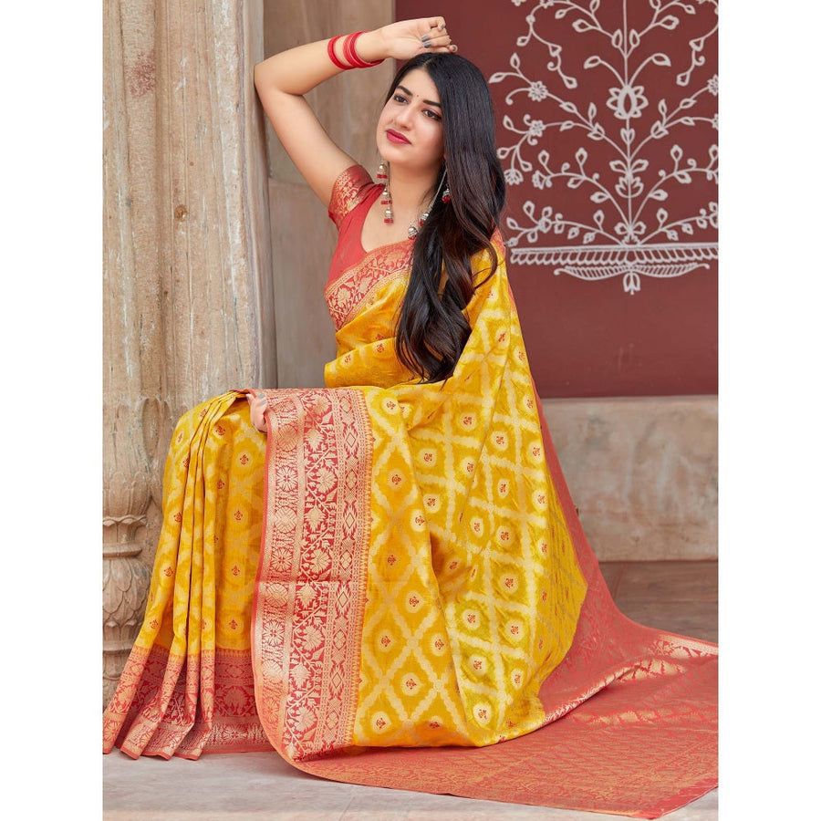 Brilliant Yellow Soft Silk Weaving Saree