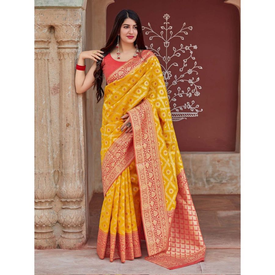 Brilliant Yellow Soft Silk Weaving Saree
