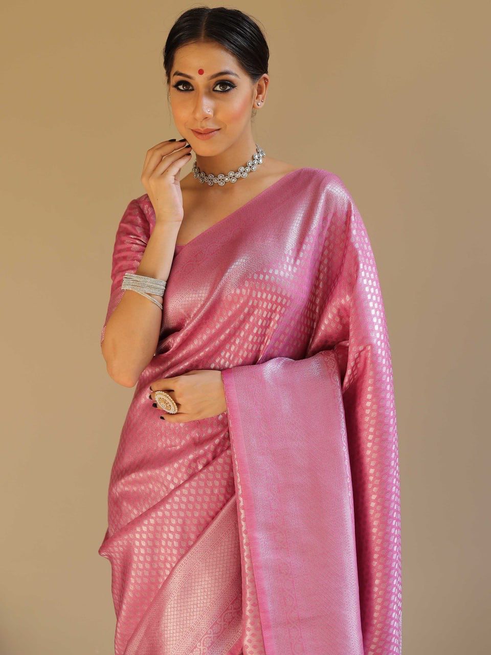 Fabulous Pink Soft Silk Weaving Saree