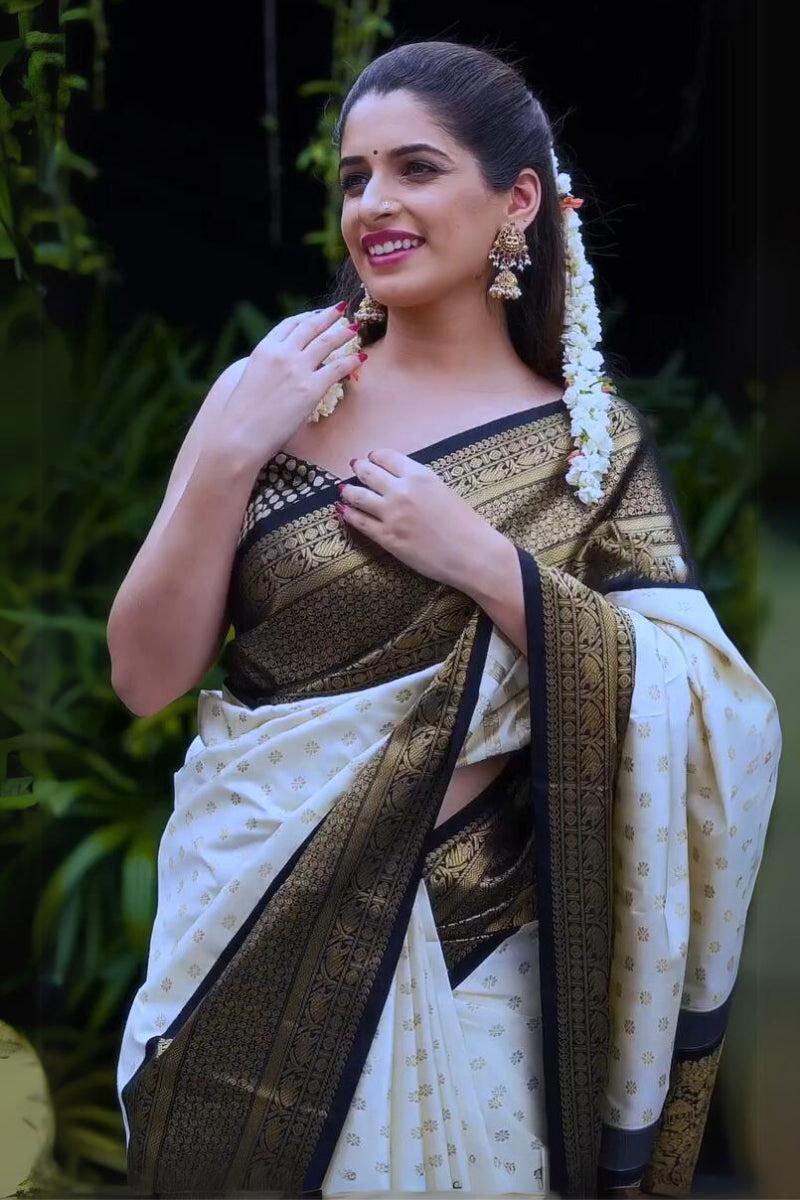 Excellent Off White Soft Silk Weaving Saree