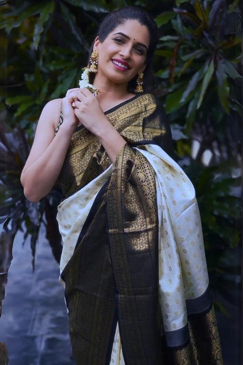 Excellent Off White Soft Silk Weaving Saree