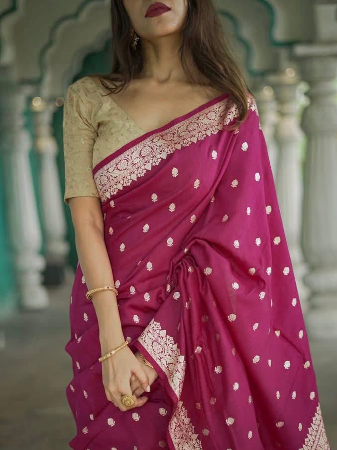 Vivacious Dark Pink Linen Silk Weaving Saree