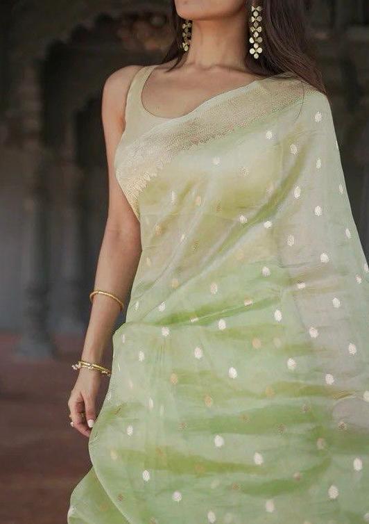 Smart Pista Linen Silk Weaving Saree