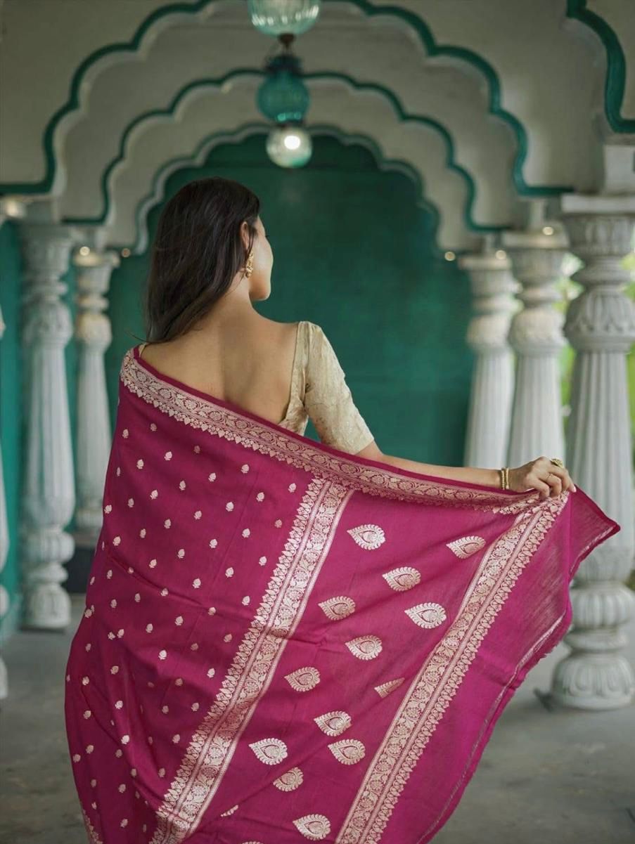 Vivacious Dark Pink Linen Silk Weaving Saree
