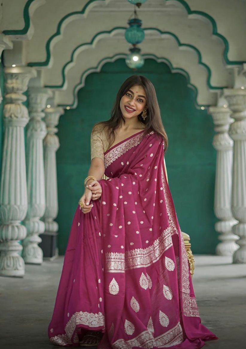 Vivacious Dark Pink Linen Silk Weaving Saree