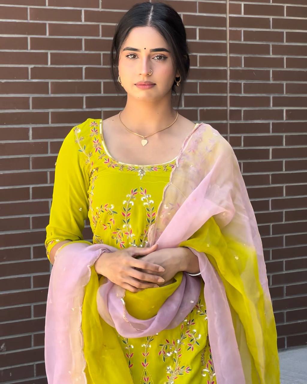 Incredible Green Georgette Sequence Embroidery Work Sharara Suit Set
