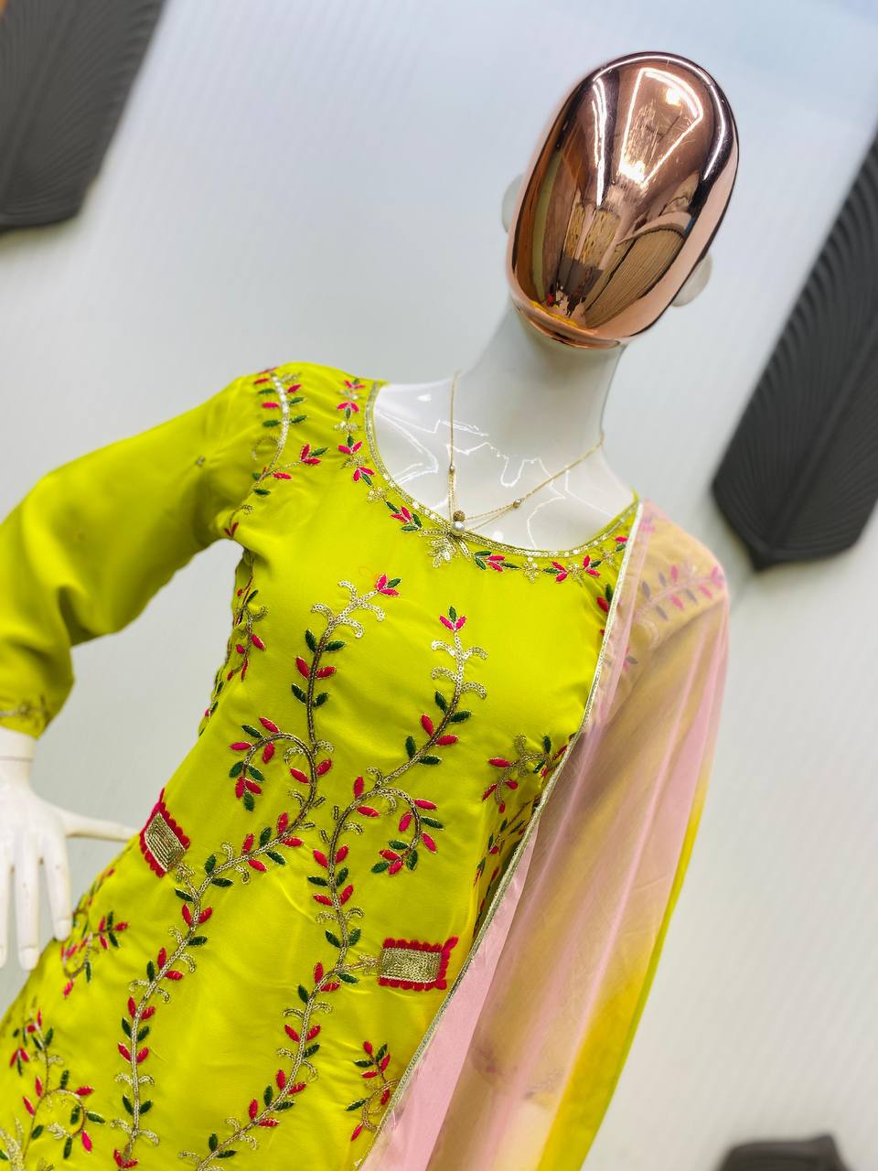 Incredible Green Georgette Sequence Embroidery Work Sharara Suit Set