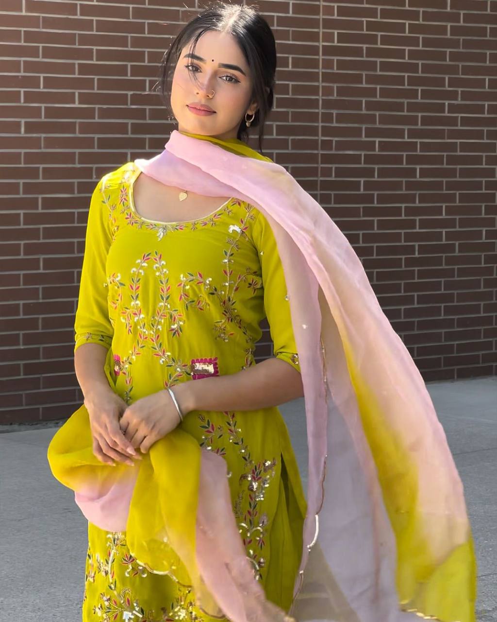 Incredible Green Georgette Sequence Embroidery Work Sharara Suit Set