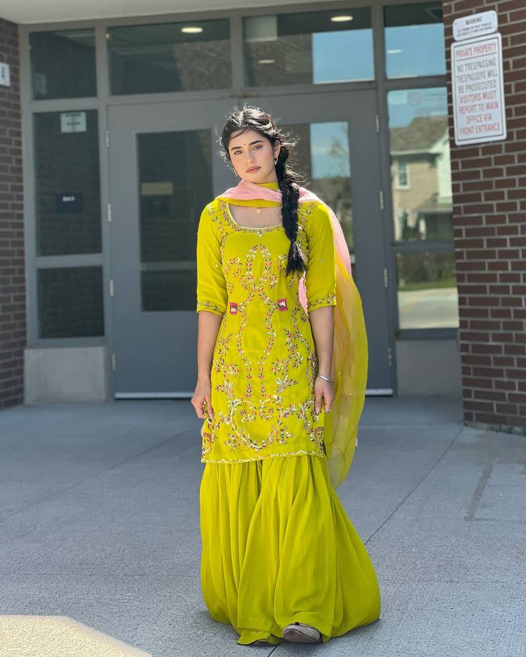 Incredible Green Georgette Sequence Embroidery Work Sharara Suit Set