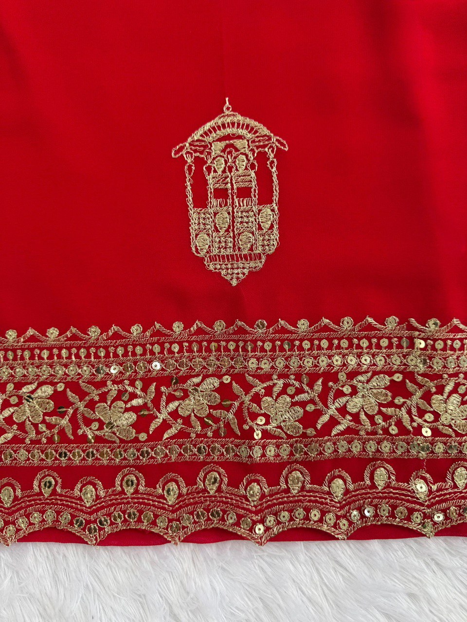 Desultory Red Georgette Thread Work Sharara Suit Set