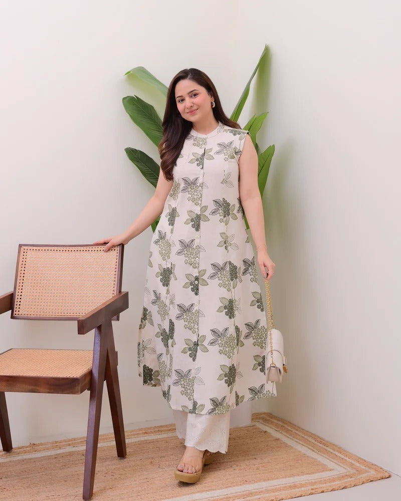 Devastating Ivory Pure Cotton Floral Printed Kurta Set