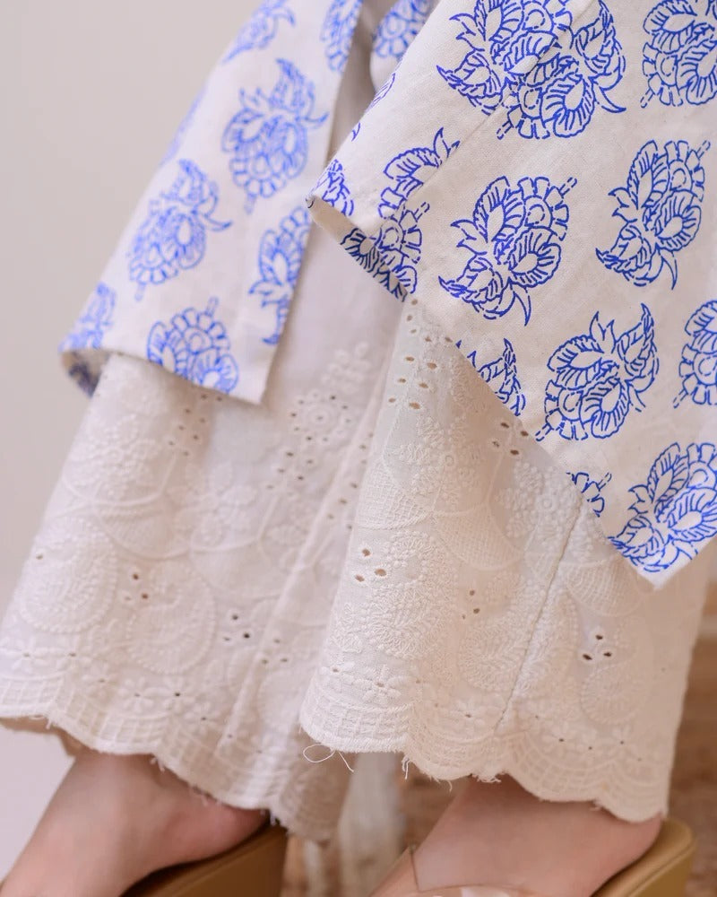 Embellished Blue Pure Cotton Floral Printed Kurta Set