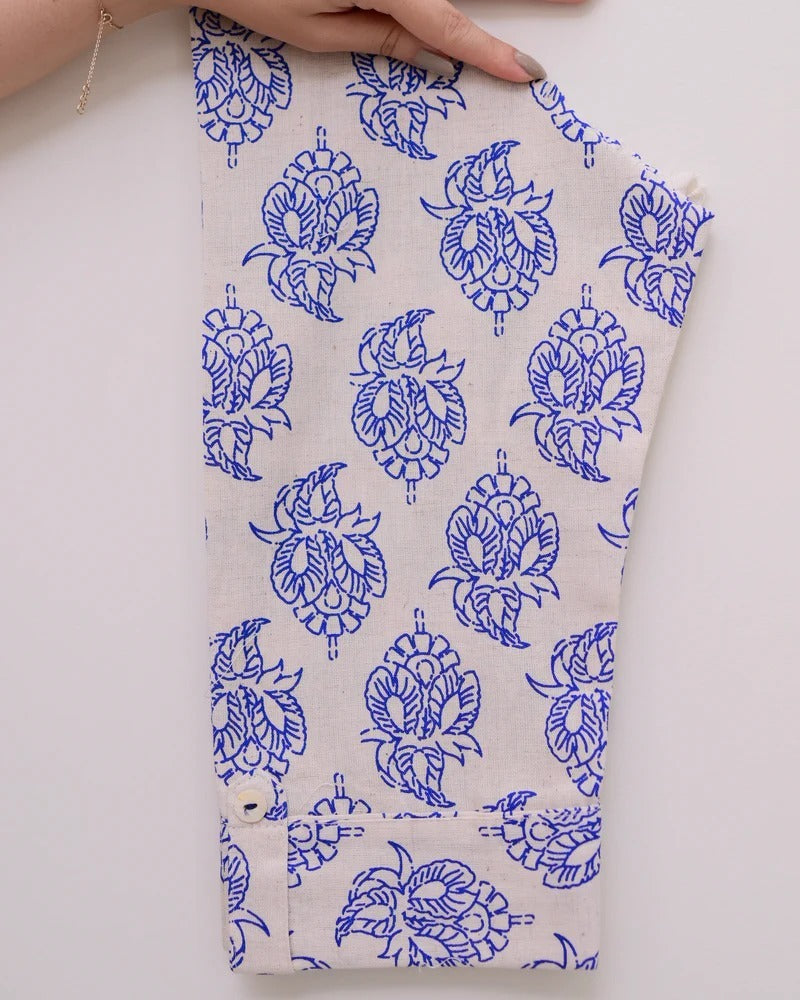 Embellished Blue Pure Cotton Floral Printed Kurta Set