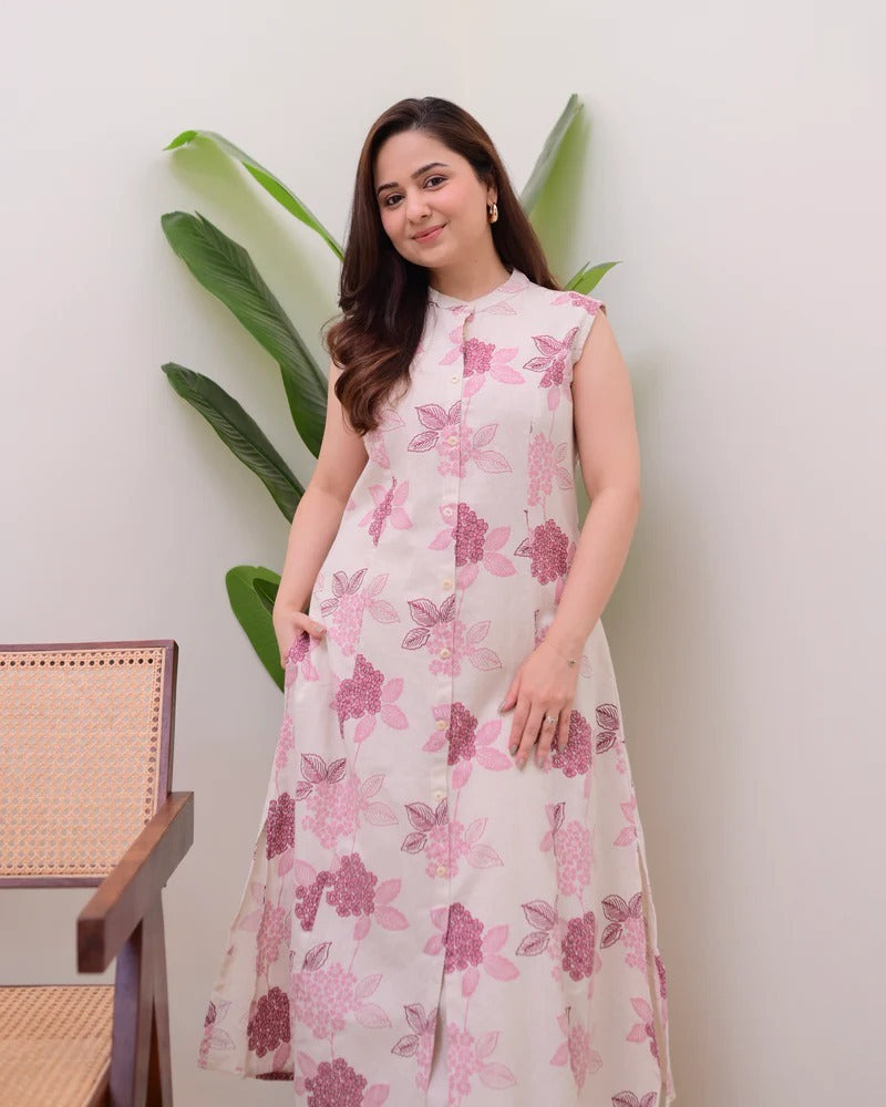 Ratatouille Blush Pink Pure Cotton Floral Printed Kurta Set