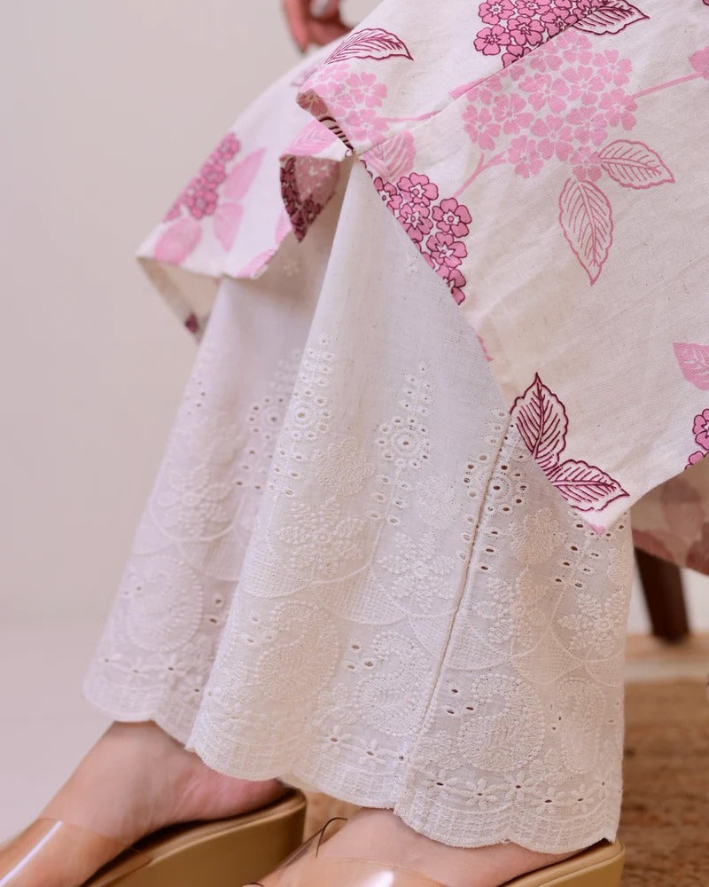 Ratatouille Blush Pink Pure Cotton Floral Printed Kurta Set