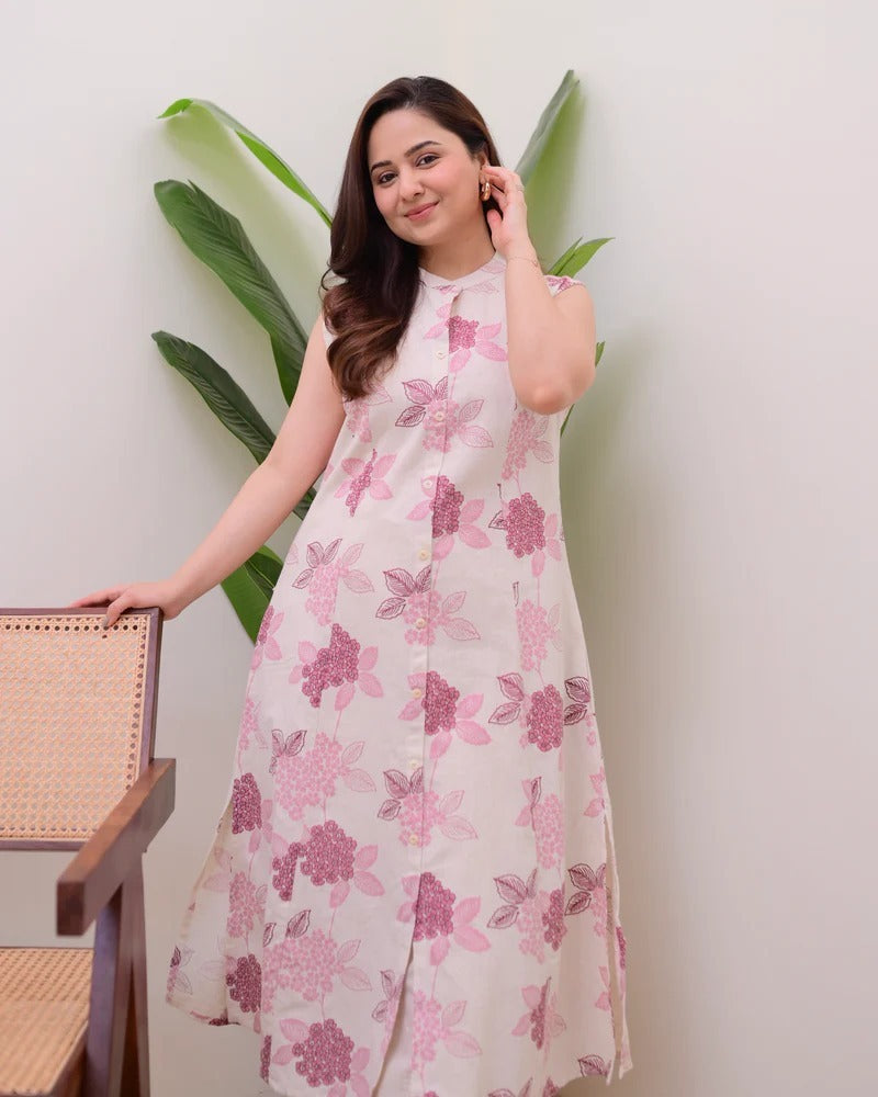 Ratatouille Blush Pink Pure Cotton Floral Printed Kurta Set