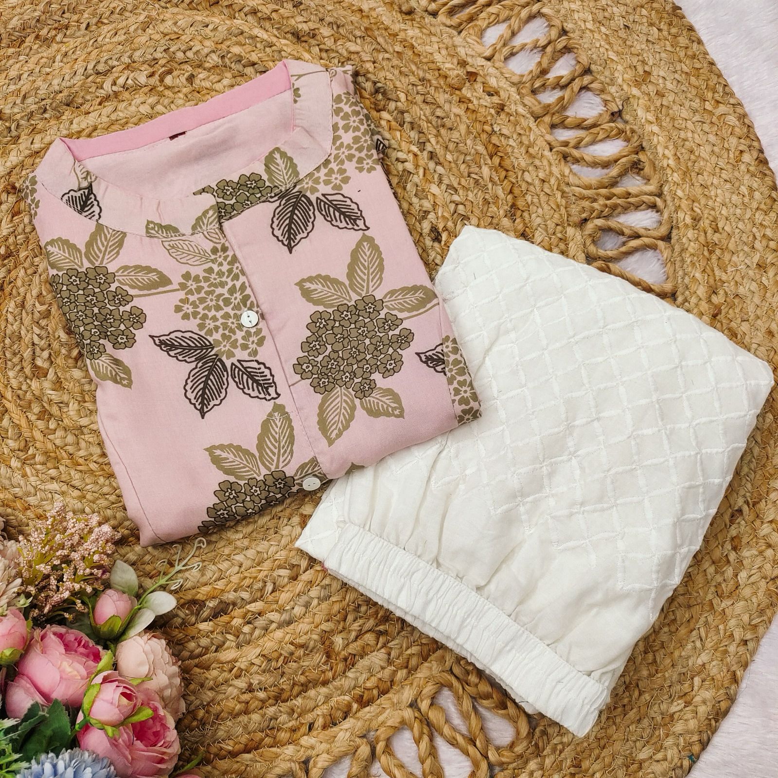 Devastating Ivory Pure Cotton Floral Printed Kurta Set