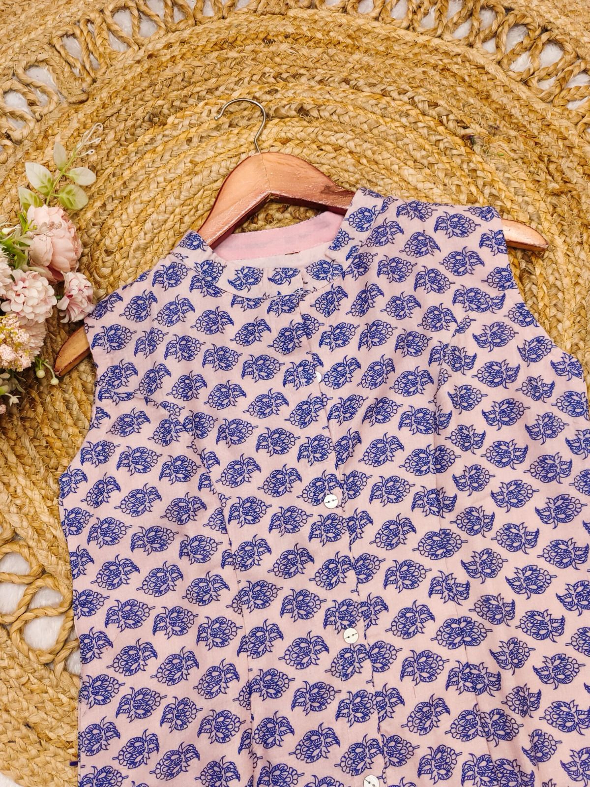 Embellished Blue Pure Cotton Floral Printed Kurta Set