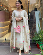 Blooming Pestal Grey Roman Silk Floral Embroidery Work Suit Set
