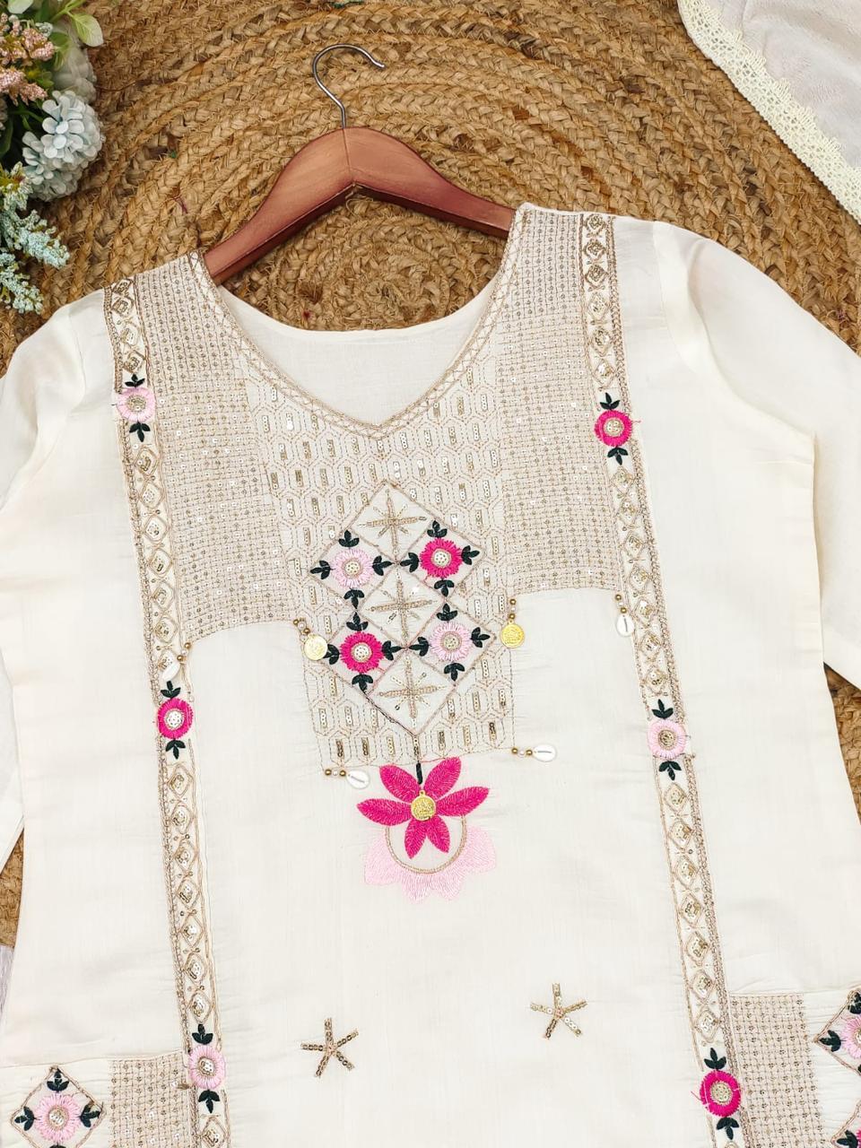 Pestal Grey Roman Sequence Embroidery with Kodi Work Suit Set
