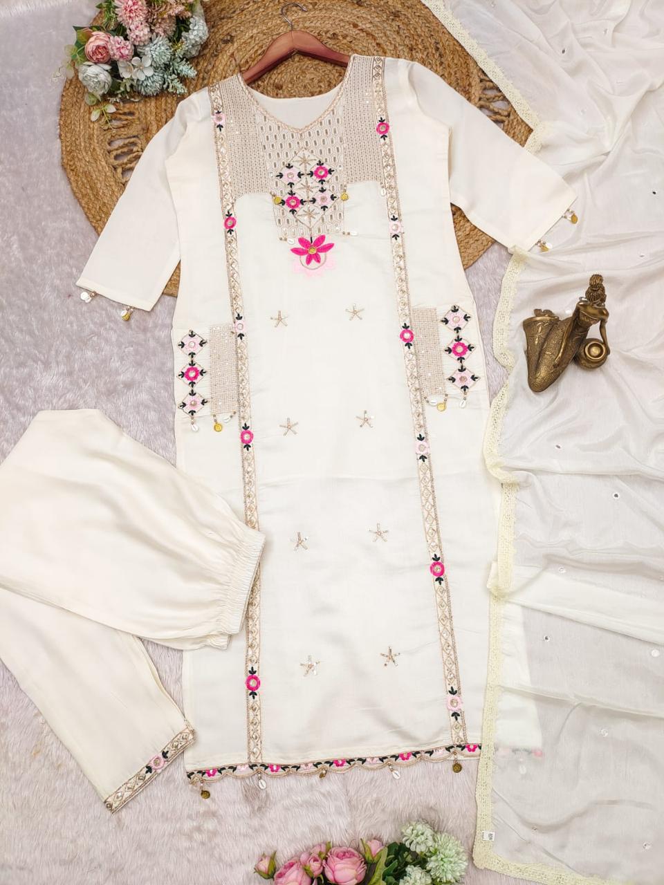 Pestal Grey Roman Sequence Embroidery with Kodi Work Suit Set