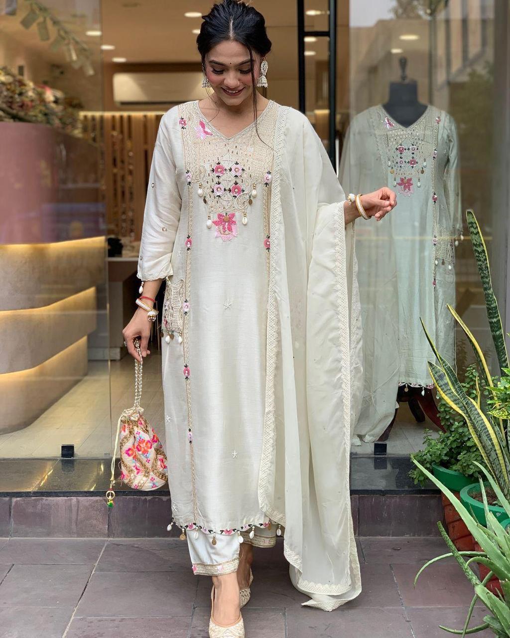 Pestal Grey Roman Sequence Embroidery with Kodi Work Suit Set