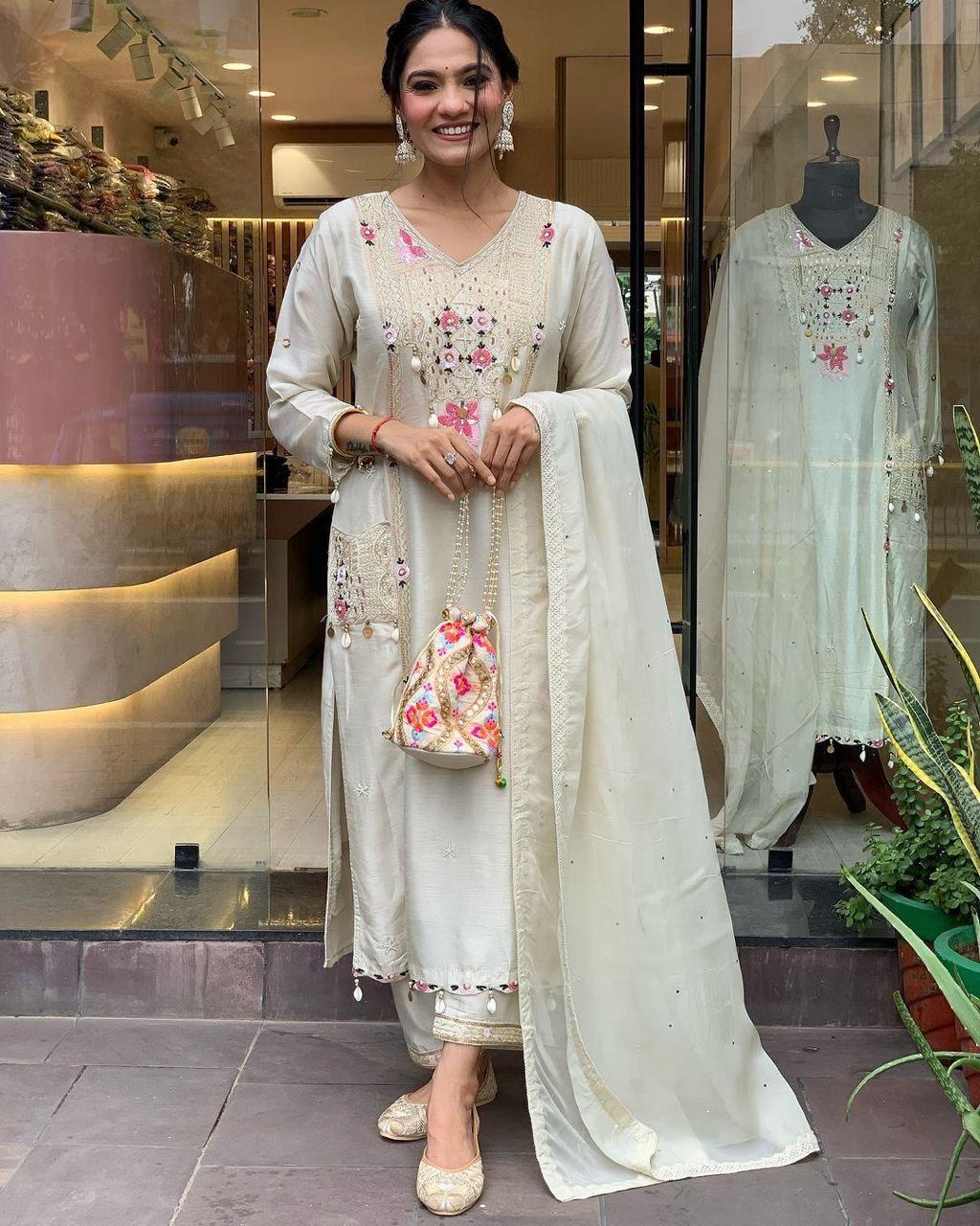 Pestal Grey Roman Sequence Embroidery with Kodi Work Suit Set