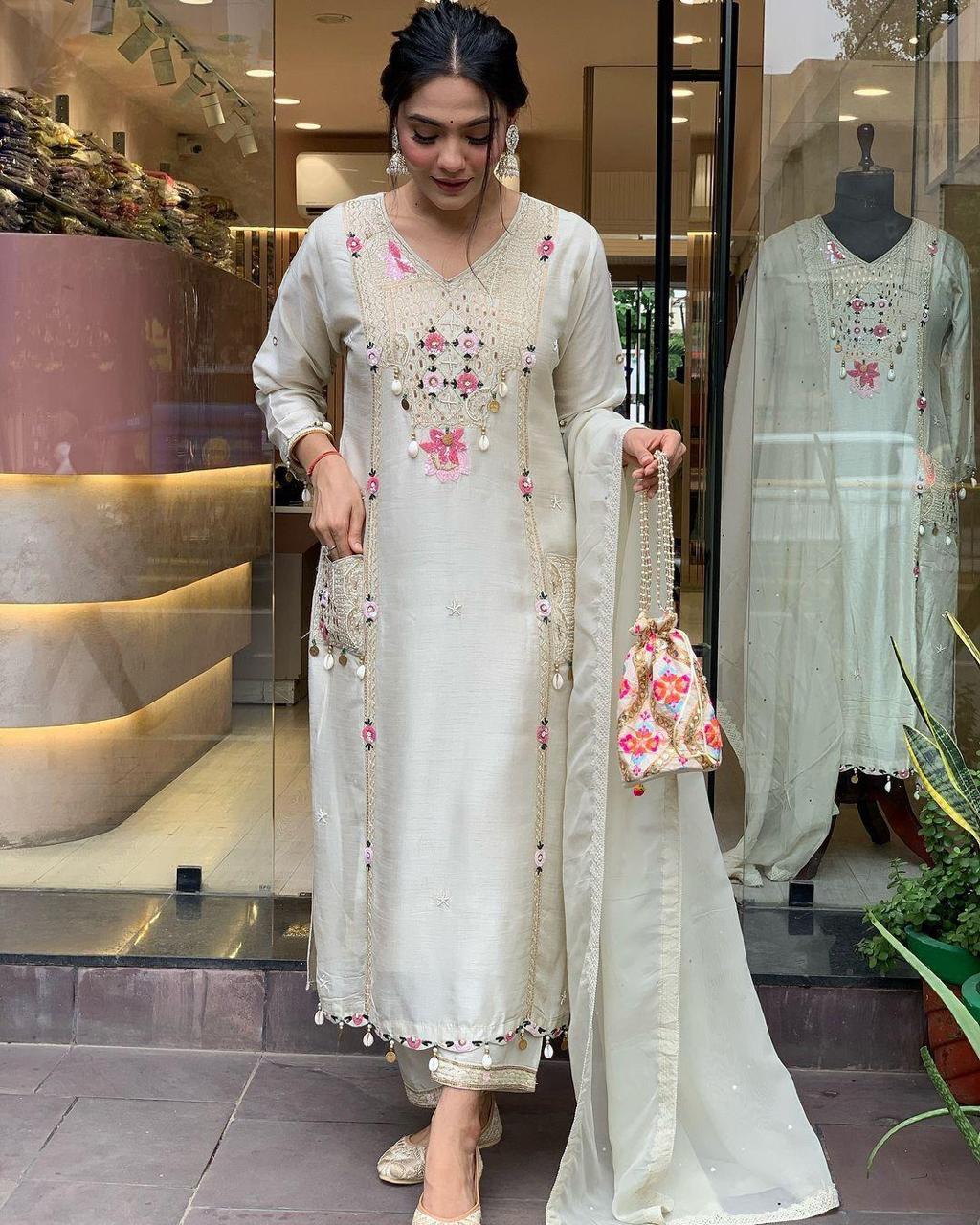 Pestal Grey Roman Sequence Embroidery with Kodi Work Suit Set
