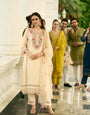 Attractive Cream Chanderi Pure Mull Embroidery And Hand Work Suit Set