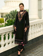 Elision Black Chanderi Pure Mull Embroidery And Hand Work Suit Set