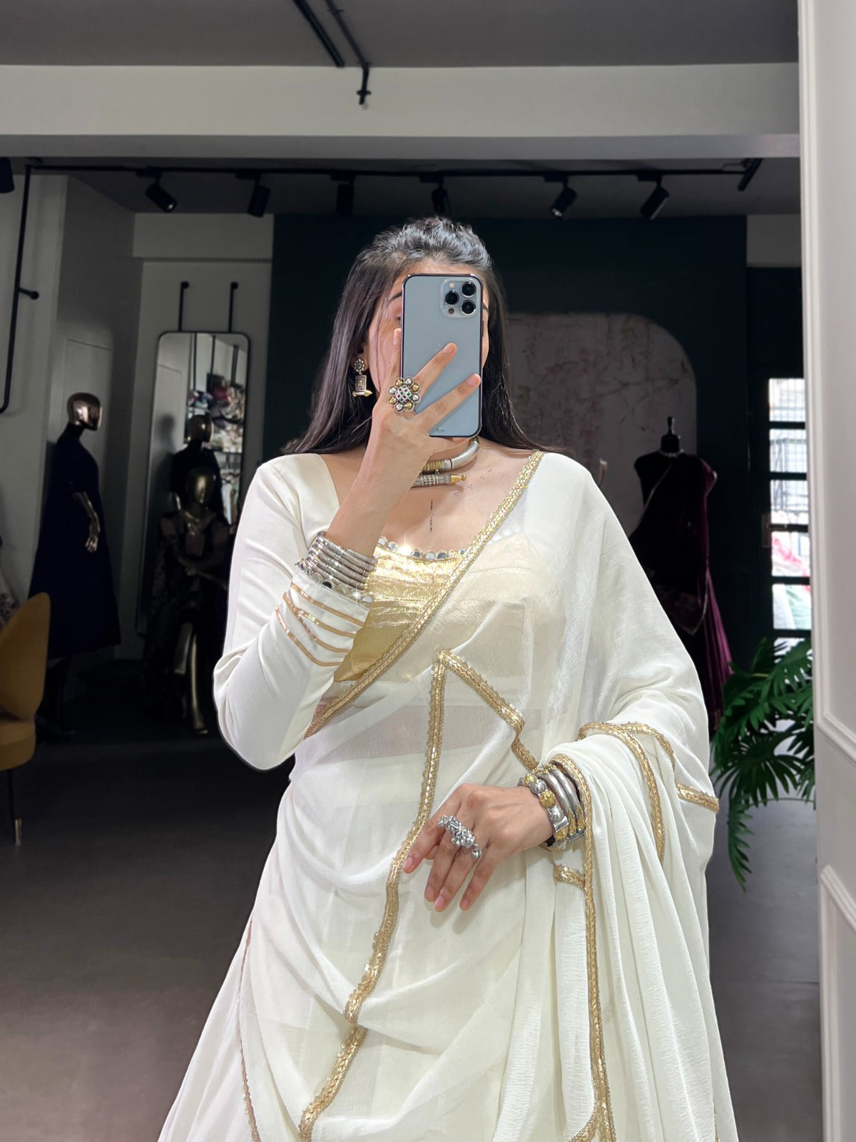 White Pure Rayon Thread Embroidery Work Lehenga Choli