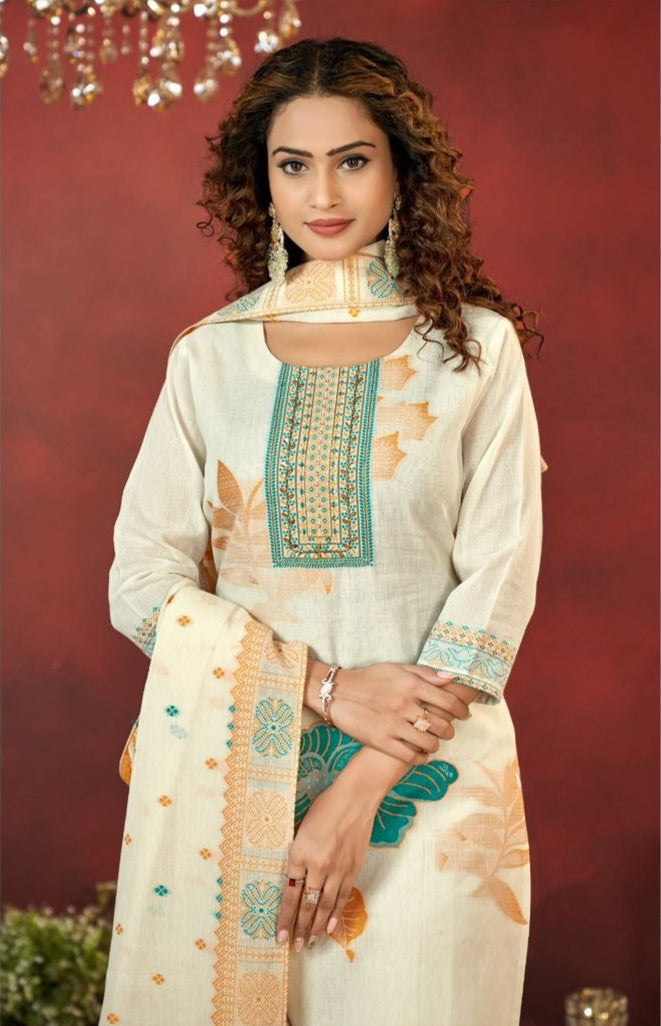Ratatouille Peach Orange Pure Cotton Jacquard with Hand Work