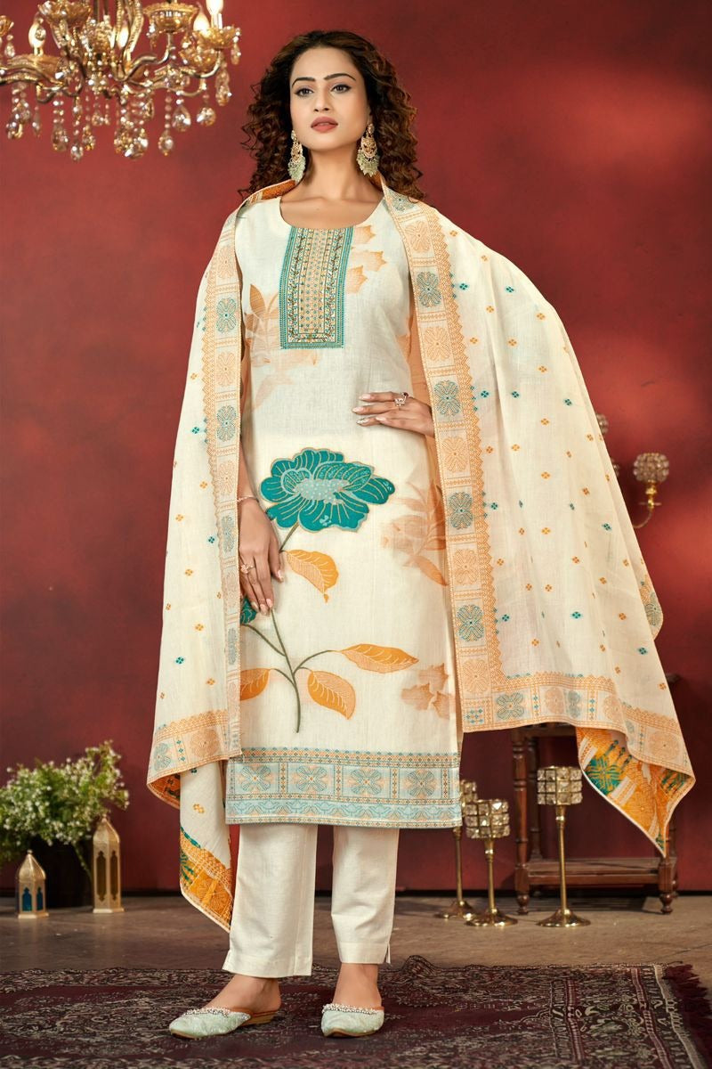 Ratatouille Peach Orange Pure Cotton Jacquard with Hand Work