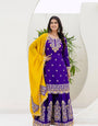 Lassitude Purple Chinon Embroidery With Codding Work Suit Set