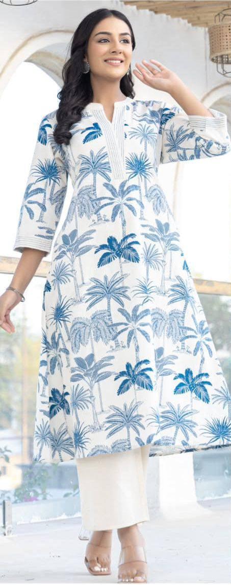 Intricate Blue Rayon Digital print kurti set