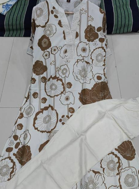 Precious Brown Rayon Digital print kurti set