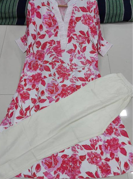 Glorious Pink Rayon Digital print kurti set