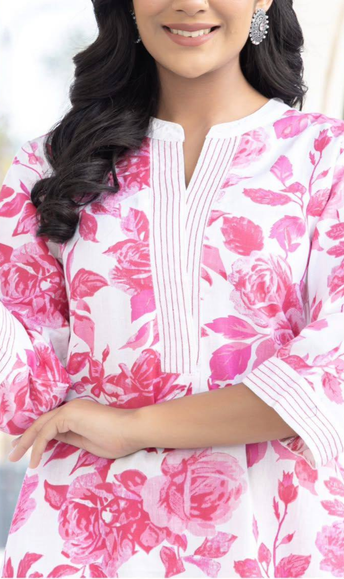 Glorious Pink Rayon Digital print kurti set
