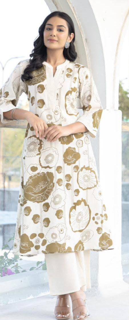 Precious Brown Rayon Digital print kurti set