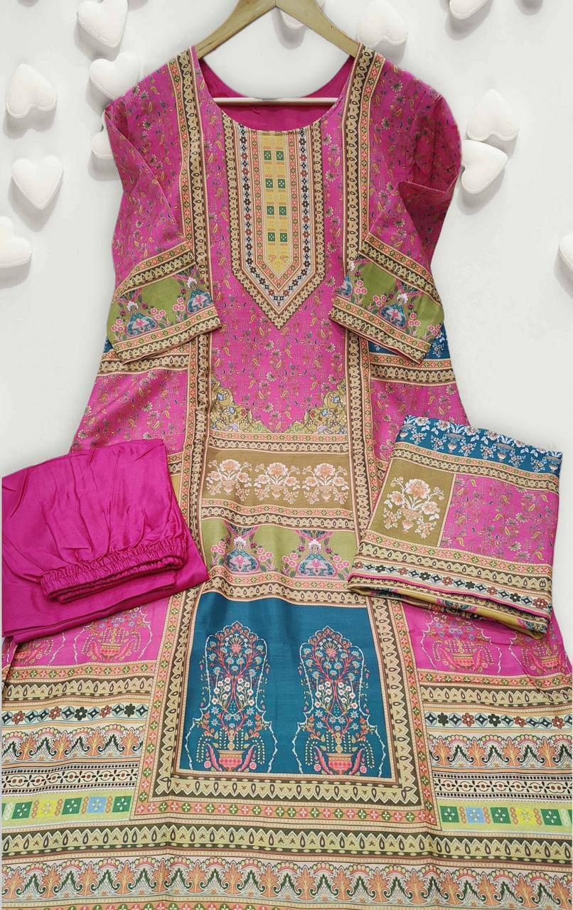 Confounding Pink Maslin Digital Print Suit Set