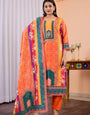 Sumptuous Orange Maslin Digital Print Suit Set