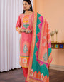 Engaging Red Maslin Digital Print Suit Set