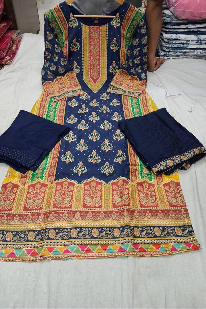 Exuberant Blue Maslin Digital Print Suit Set
