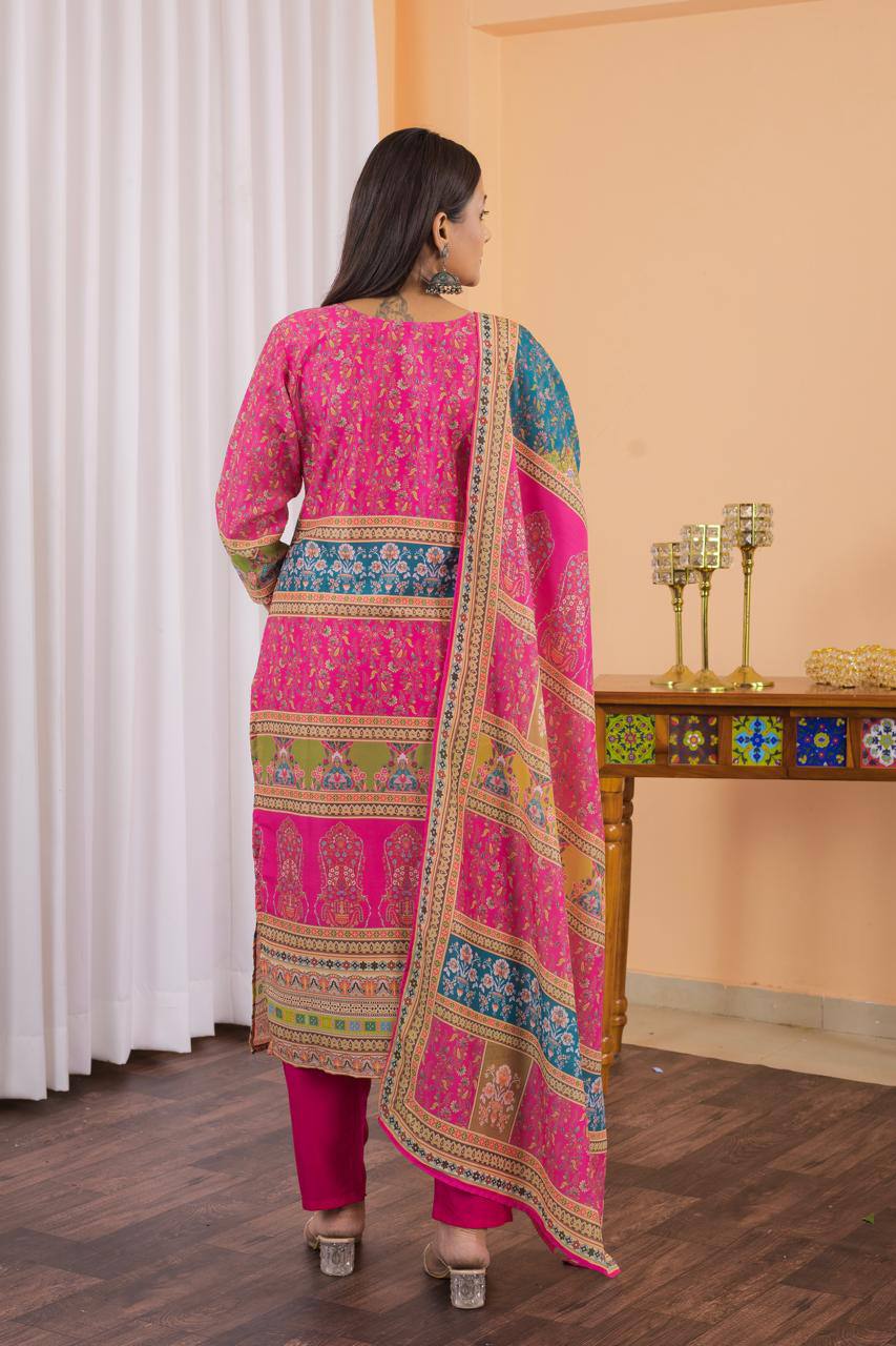 Confounding Pink Maslin Digital Print Suit Set
