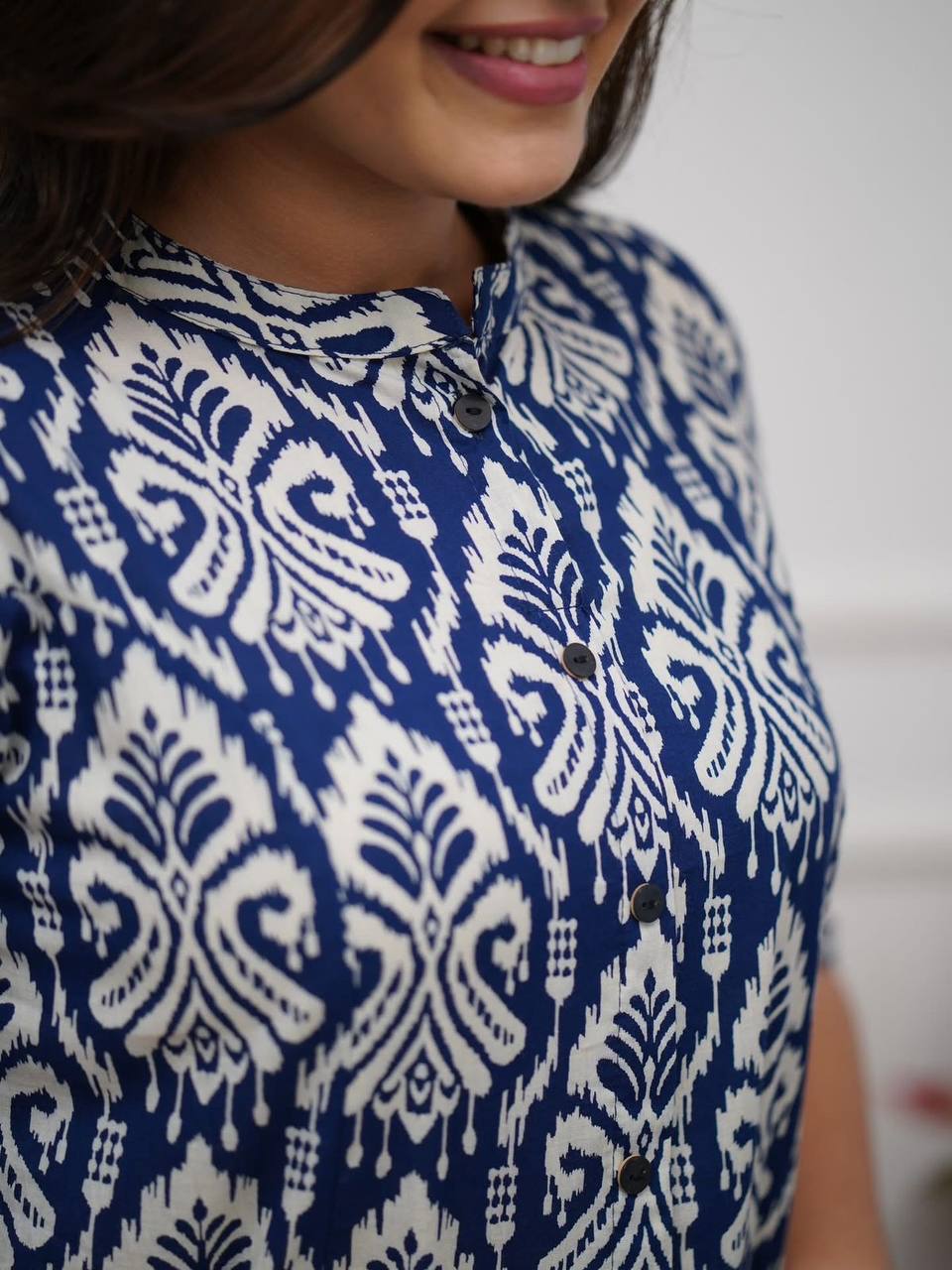 Cynosure Blue Pure Cotton Slub Printed Kurta Set